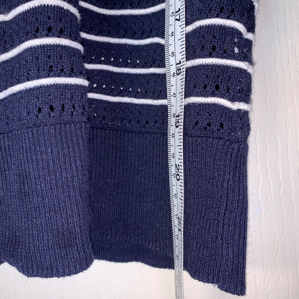 Nautical Striped Knit Sweater Navy White 3/4 Sleeve Size M – Lightweight Coastal - Picture 8 of 11